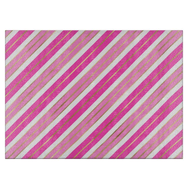 Stilvolle Weihnachtsstreifen in Rosa und Silber Fo Schneidebrett (Vorderseite)