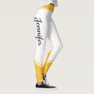Stilvolle weiße, gelbe, blumenweiße Streifen und N Leggings