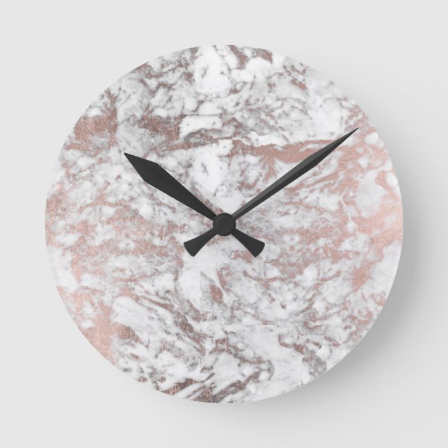 Stilvolle, weiße Imitat Rose Gold eleganter Marmor Runde Wanduhr (Vorderseite)