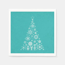 Stilvolle, weiße und aquamarine Weihnachtsbaume Serviette