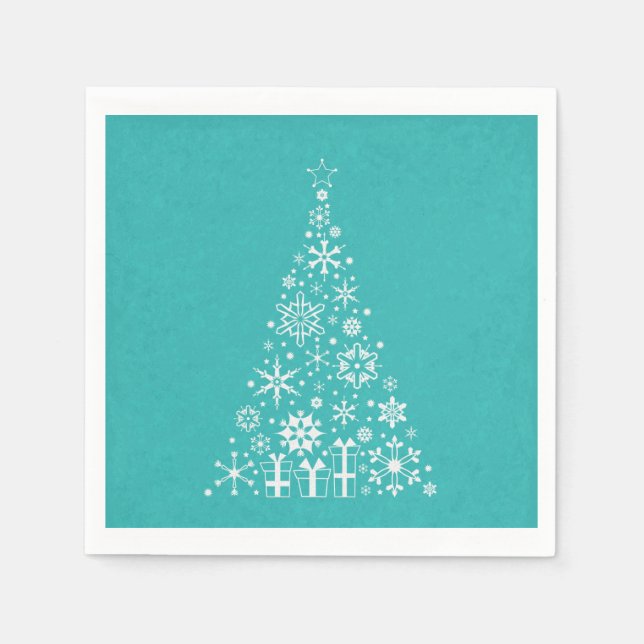 Stilvolle, weiße und aquamarine Weihnachtsbaume Serviette (Vorderseite)