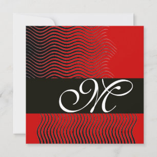 STILVOLLE WELLEN-MONOGRAMM, schwarz und weiß, rot Einladung