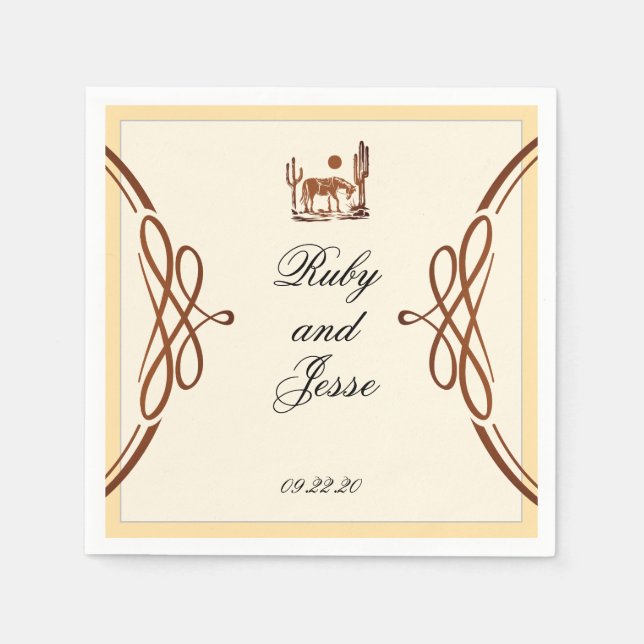 Stilvolle Western Dark Brown Wedding Serviette (Vorderseite)