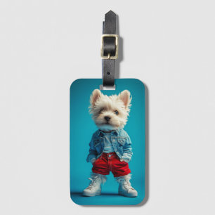 Stilvolle Westie Pup in Denim und Sneakers Gepäckanhänger
