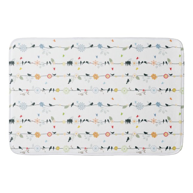 Stilvolle Whimsical Fun Black Birds & Blume Badematte (Vorderseite)