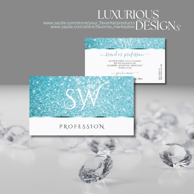 Stilvolle White Aquamarin Glitzer Luminous Stars I Visitenkarte (Von Creator hochgeladen)