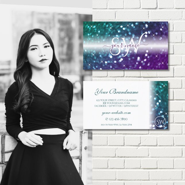 Stilvolle White Aquamarin Lila Sparkle Glitzer Ini Visitenkarte (Von Creator hochgeladen)