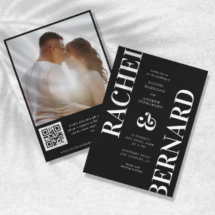 Stilvolle White & Black Typografy QR Code Wedding Einladung