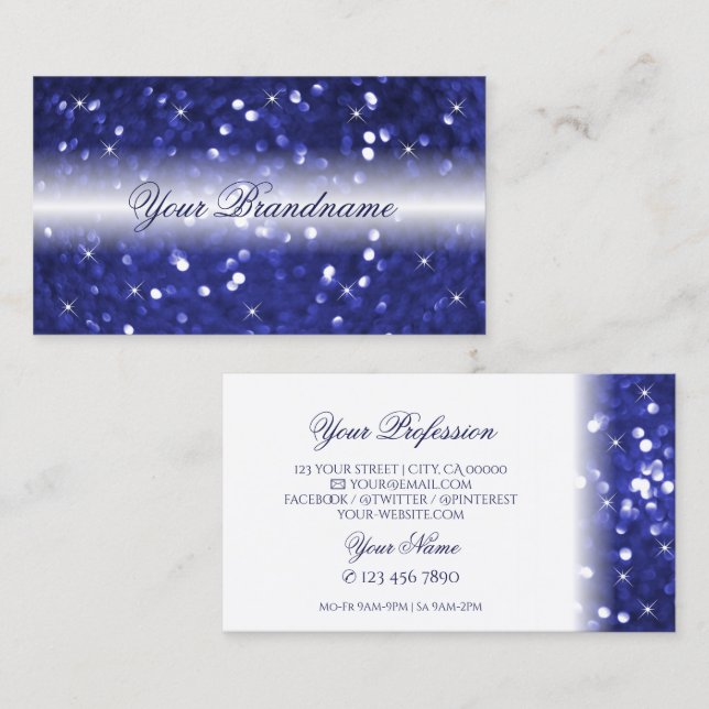 Stilvolle White Blue Sparkle Glitzer Stars Glamour Visitenkarte (Vorne/Hinten)