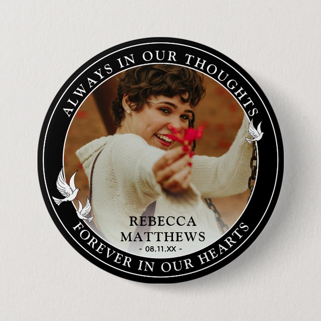 Stilvolle White Doves Foto & Memorial Keepake Button (Vorderseite)