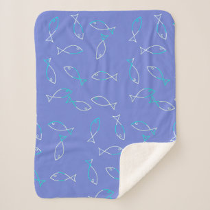 Stilvolle White Fish Pattern Sea Theme Throw Blank Sherpadecke