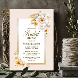 Stilvolle White Gold Floral Bridal Dusche Einladun Einladung