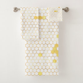 Stilvolle White Gold Honeycomb Badhandtuch Set