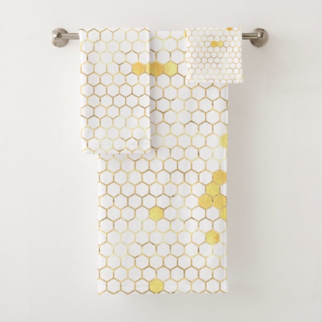 Stilvolle White Gold Honeycomb Badhandtuch Set (Insitu)