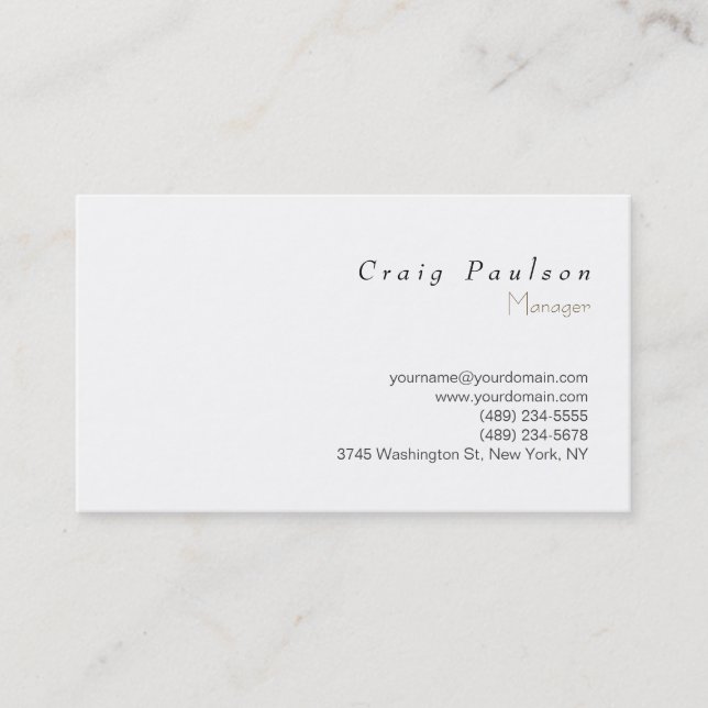 Stilvolle White Schlicht Simple Business Card Visitenkarte (Vorderseite)