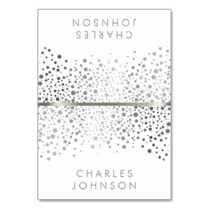 Stilvolle White & Silver Confetti Dots PLATZKART Tischnummer