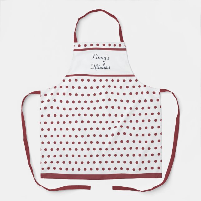 Stilvolle White und Terra Rosa Polka Dot Schürze (Vorderseite)