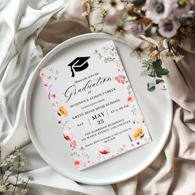 Stilvolle Wildblume Meadow Garden Twin Abschluss Einladung (Von Creator hochgeladen)