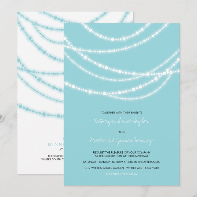 Stilvolle Winter Glitzern Glow Wedding 2in1 Einlad Einladung (Vorne/Hinten)