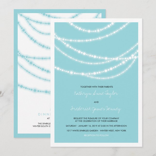 Stilvolle Winter Glitzern Glow Wedding 2in1 Einlad Einladung (Vorne/Hinten)
