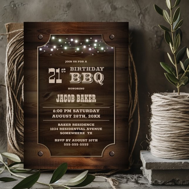 Stilvolle Wood 21. Geburtstag GRILLEN Einladung (Von Creator hochgeladen)