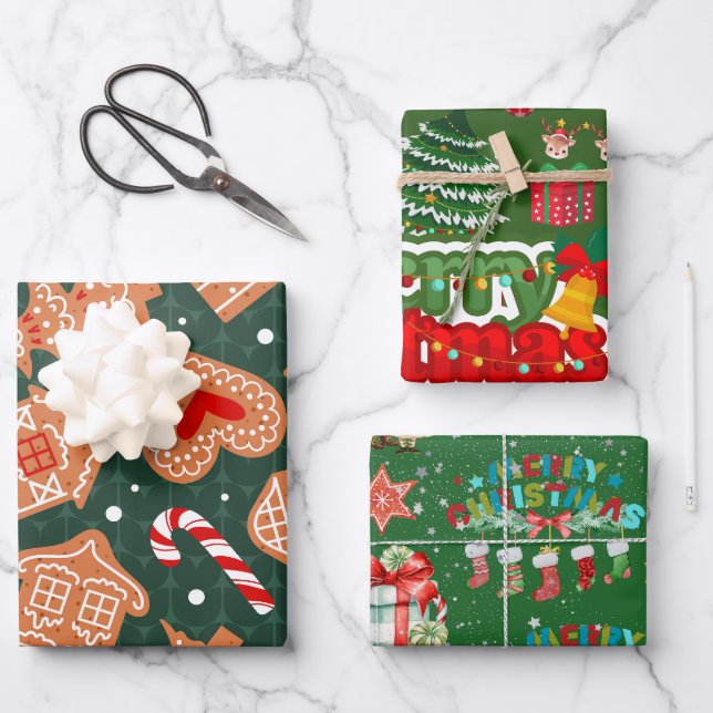 Stilvolle Wrapper für Weihnachtsfeiertage Geschenkpapier Set (Vorderseite)