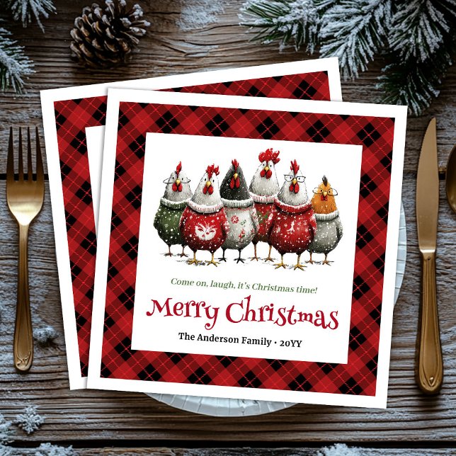 Stilvolle wunderliche Hühner Benutzername Minimali Serviette (Stylish Whimsical Chickens Custom Name Minimalist Christmas Napkins

)