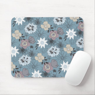 Stilvolle, zarte Blume Muster in Blau & Rose Mousepad