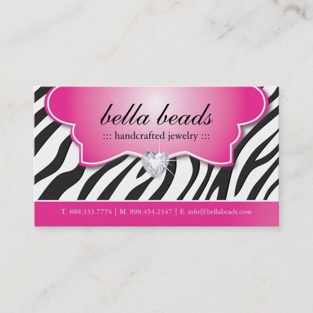 Stilvolle Zebra-Druck-Juwelier-Visitenkarten Visitenkarte (Vorderseite)