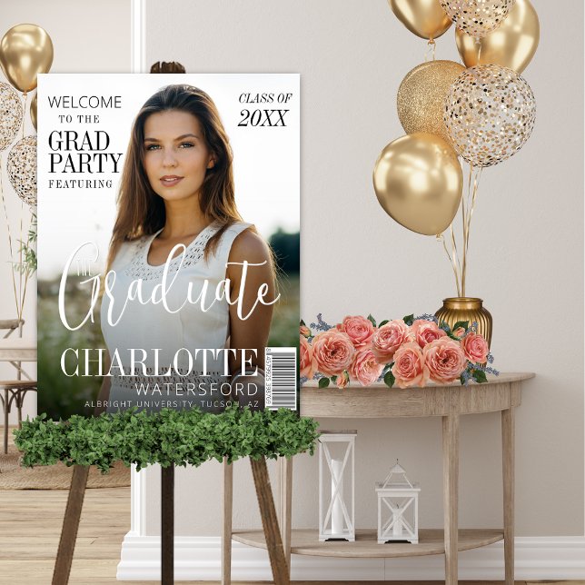 Stilvolle Zeitschrift für die Graduate Class Fotodruck (Custom photo graduation party welcome sign with magazine cover theme the graduate class of year)