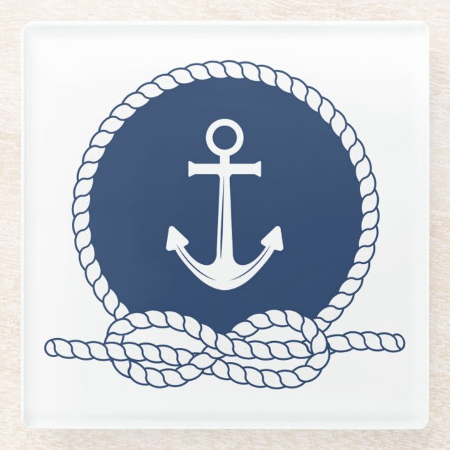 Stilvoller Anker und Seil Glasuntersetzer (Vorderseite)