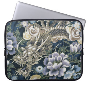 Stilvoller asiatischer Drachen-Blumenmuster-Laptop Laptopschutzhülle