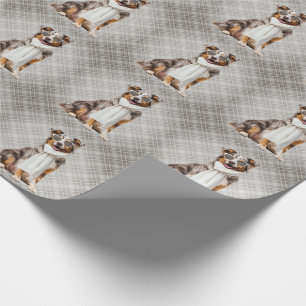 Stilvoller Australian Shepherd Hund und Karo Geschenkpapier
