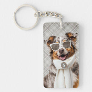 Stilvoller Australian Shepherd Hund und Karomuster Schlüsselanhänger
