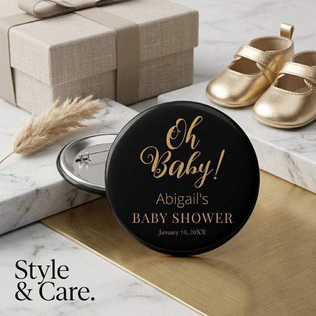 Stilvoller Baby Shower Button mit personalisiertem (Stylish Baby Shower Button with Personalized Text)
