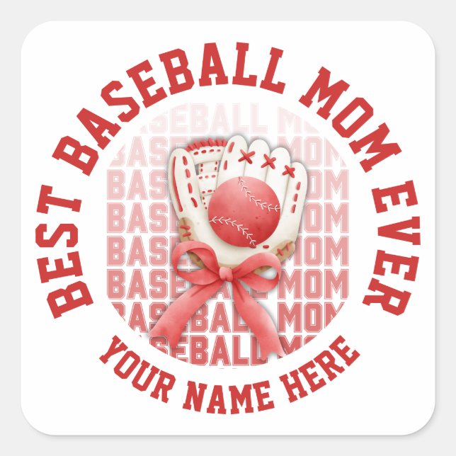 Stilvoller BASEBALL MAMA Individuelle Name Quadratischer Aufkleber (Vorderseite)