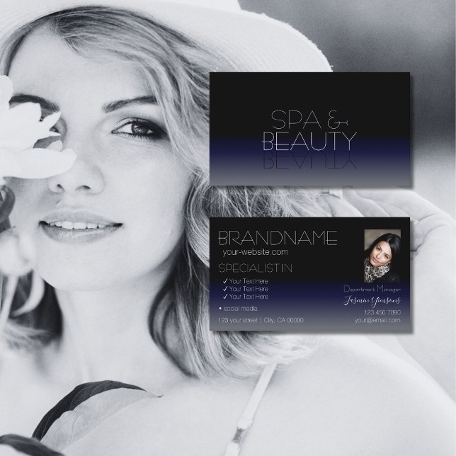 Stilvoller Black and Blue Chic Mirror Schriftart m Visitenkarte (Von Creator hochgeladen)