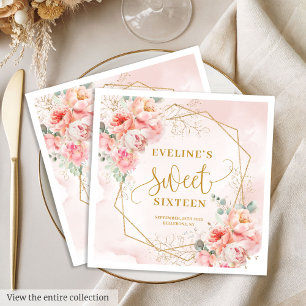 Stilvoller Blassrosa Salbei und Gold Blumen Sweet  Serviette