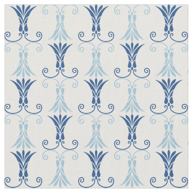 Stilvoller blauer Kunst-Deko Blumenmuster Stoff (Nahaufnahme)