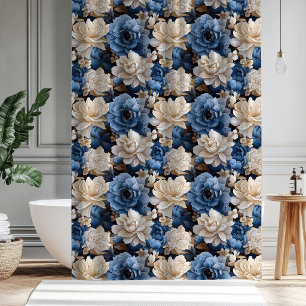 Stilvoller blauer weißer floraler Elfenbein-Duschv Duschvorhang