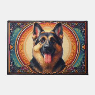 Stilvoller Deutscher Schäferhund Bunter Rahmen Fußmatte