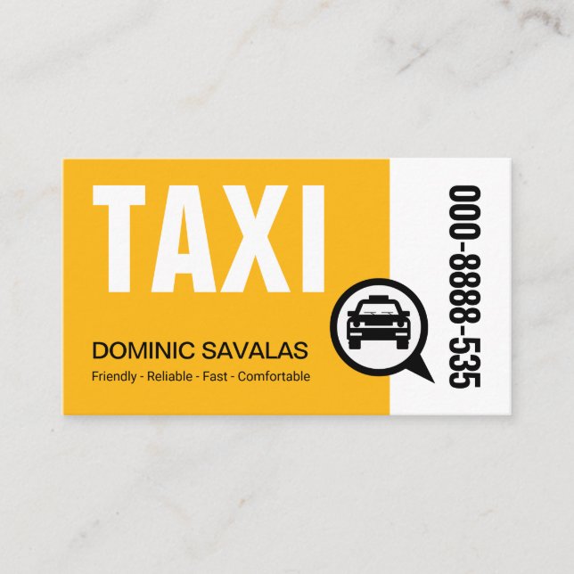 Stilvoller Gelber TAXI-Treiber Visitenkarte (Vorderseite)