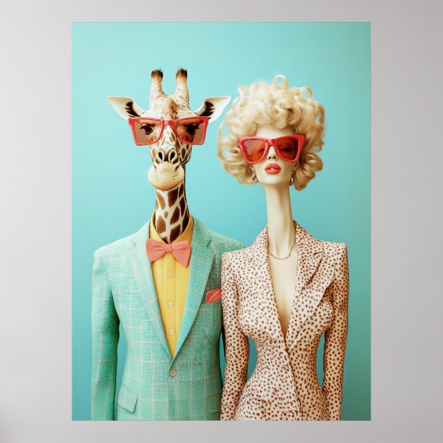 Stilvoller Giraffe und Frau Poster (Vorne)