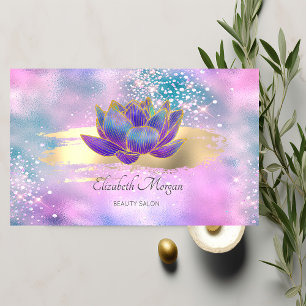 Stilvoller Glitzer Lotus Brush Stroke Holographic Visitenkarte