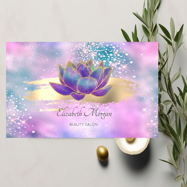 Stilvoller Glitzer Lotus Brush Stroke Holographic Visitenkarte (Von Creator hochgeladen)