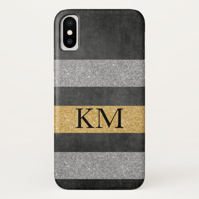 Stilvoller Glitzer mit Monogram Case-Mate iPhone Hülle (Rückseite)