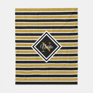 Stilvoller Gold-Glitter Schwarz-Weiß-Streifen Mono Fleecedecke