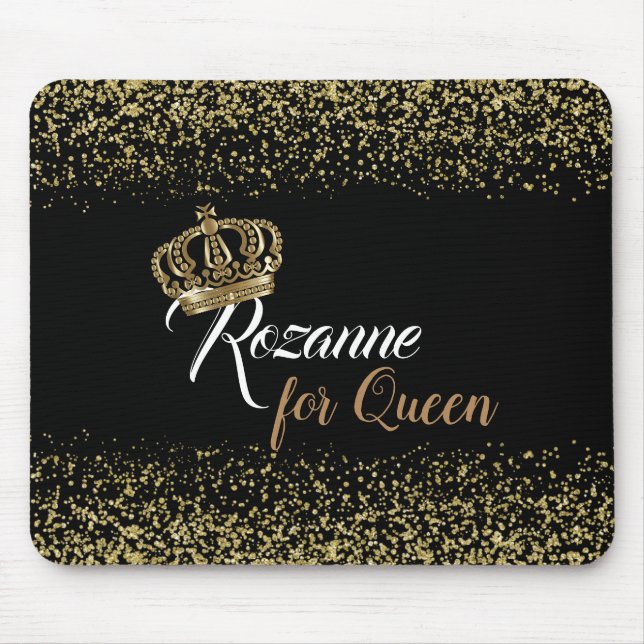 Stilvoller Gold Glitzer Queen Crown Name Mousepad (Vorne)