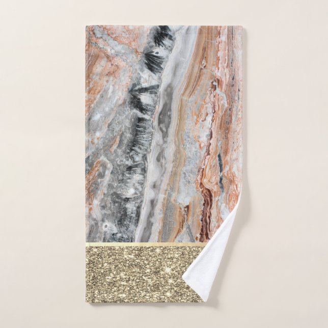 Stilvoller Gold Glitzer Shiny Marble Stone Badhandtuch Set (Handtuch)
