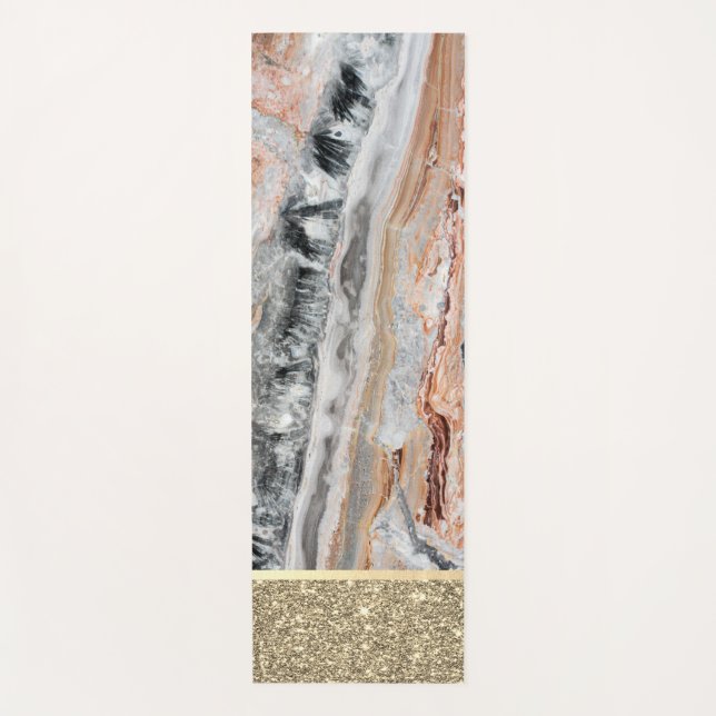 Stilvoller Gold Glitzer Shiny Marble Stone Yogamatte (Vorderseite)